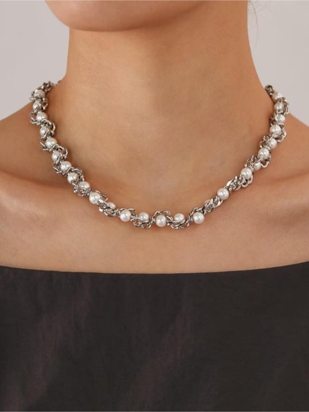 Silver Pearl Chain Necklace